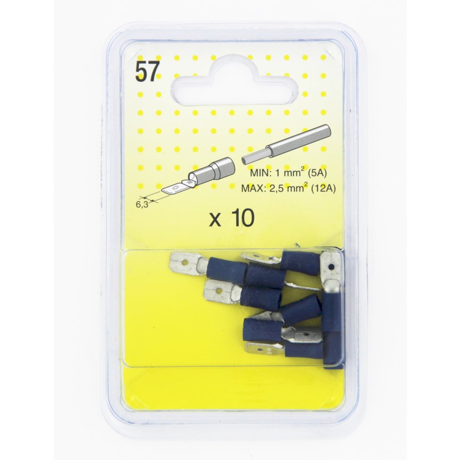 10 blauwe platte kabelschoenen 6,3 mm mannelijk