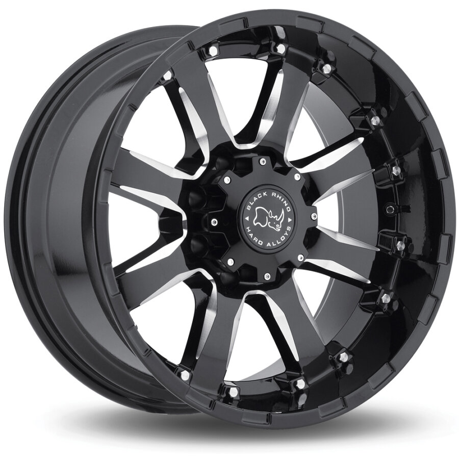 Jante alu black rhino sierra. 9x20 6x139.7 et12 black glossy bord poli