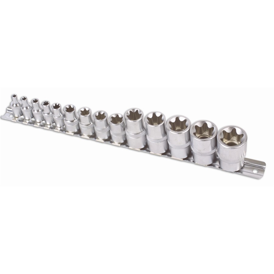 CCLIFE Coffret 14 Douilles Torx Femelles E4-E24 - Jeu Clés à Douille 1/4 3/8 1/2 Pouces Acier CR-V Pour Mécanique Auto