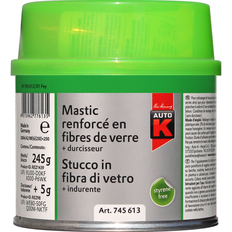 Mastic renforcé fibres de verre auto-k 250 g