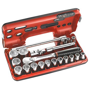 Coffret cl&eacute; &agrave; cliquet carr&eacute; 1/2'' + douilles 6 pans 8-32 mm FACOM SL.DBOX1