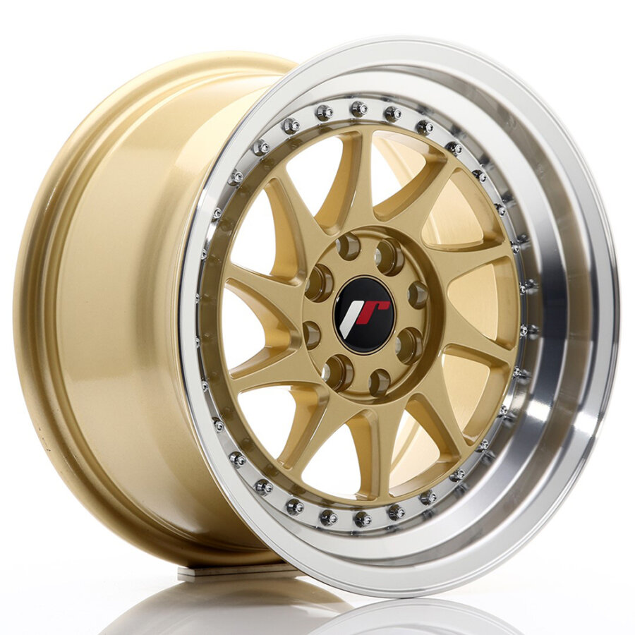 Aluminium velg japan racing jr26 8x15 4x100 et25 goud, gepolijste rand