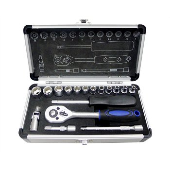 Mallette cl&eacute; &agrave; cliquet carr&eacute; 1/4'' + douilles 6 pans 4-13 mm 1er PRIX CONFIANCE 17 pi&egrave;ces