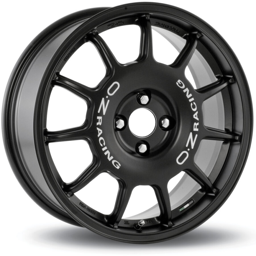 Aluminium velg oz leggenda 7x17 4x108 et42 mat zwarte witte letters