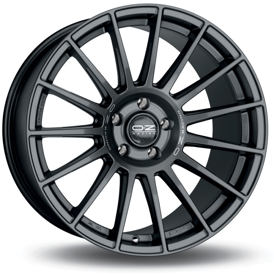 Aluminium velg oz superturismo dakar 8.5x20 5x120 et40 grijs mat zilveren opschrift