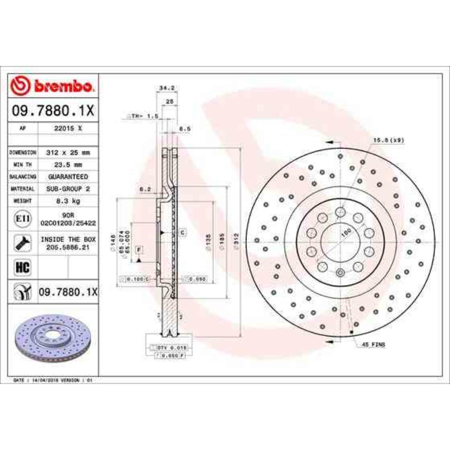 Brembo 09.A758.11 – Disque De Frein Avant Ventilé 320x30 Mm Avec Revêtement Anti-Corrosion UV – 1 Disque (Remplacer Par Paire)